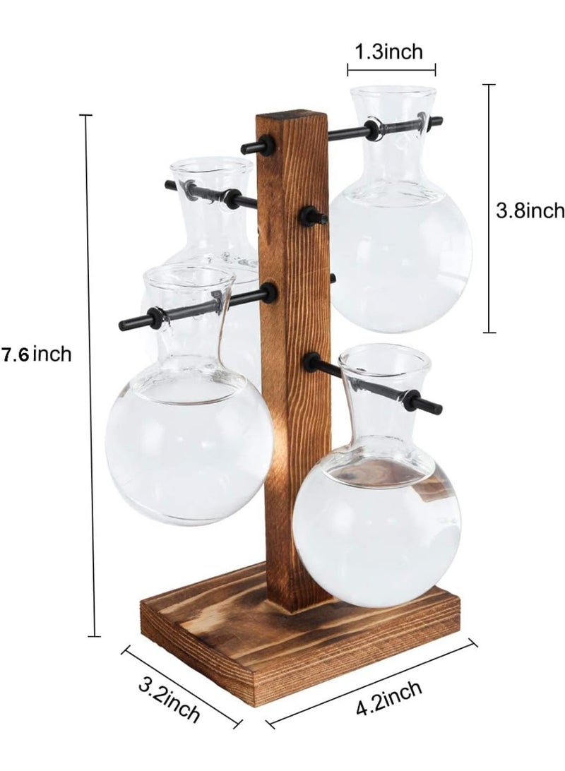 eWINNER Desktop Glass Flower Pot Vase with Retro Solid Wood Small Bench Frame for Hydroponic Plant Family Garden Wedding Decoration - Image 2